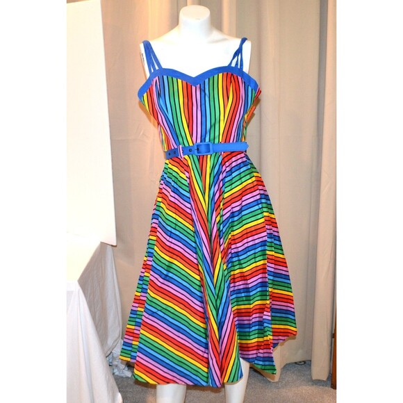 Pinup Dress  Rainbow Bright Stripes Swing Size XXS ) NWT - Picture 3 of 5